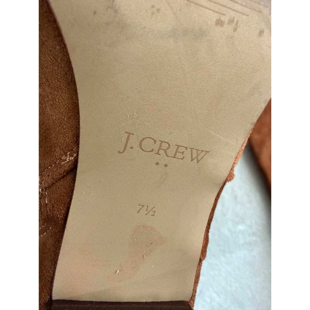 Vtg J. Crew Womens 7.5 Brown Boots Knee High Block Heel Faux Suede BT279